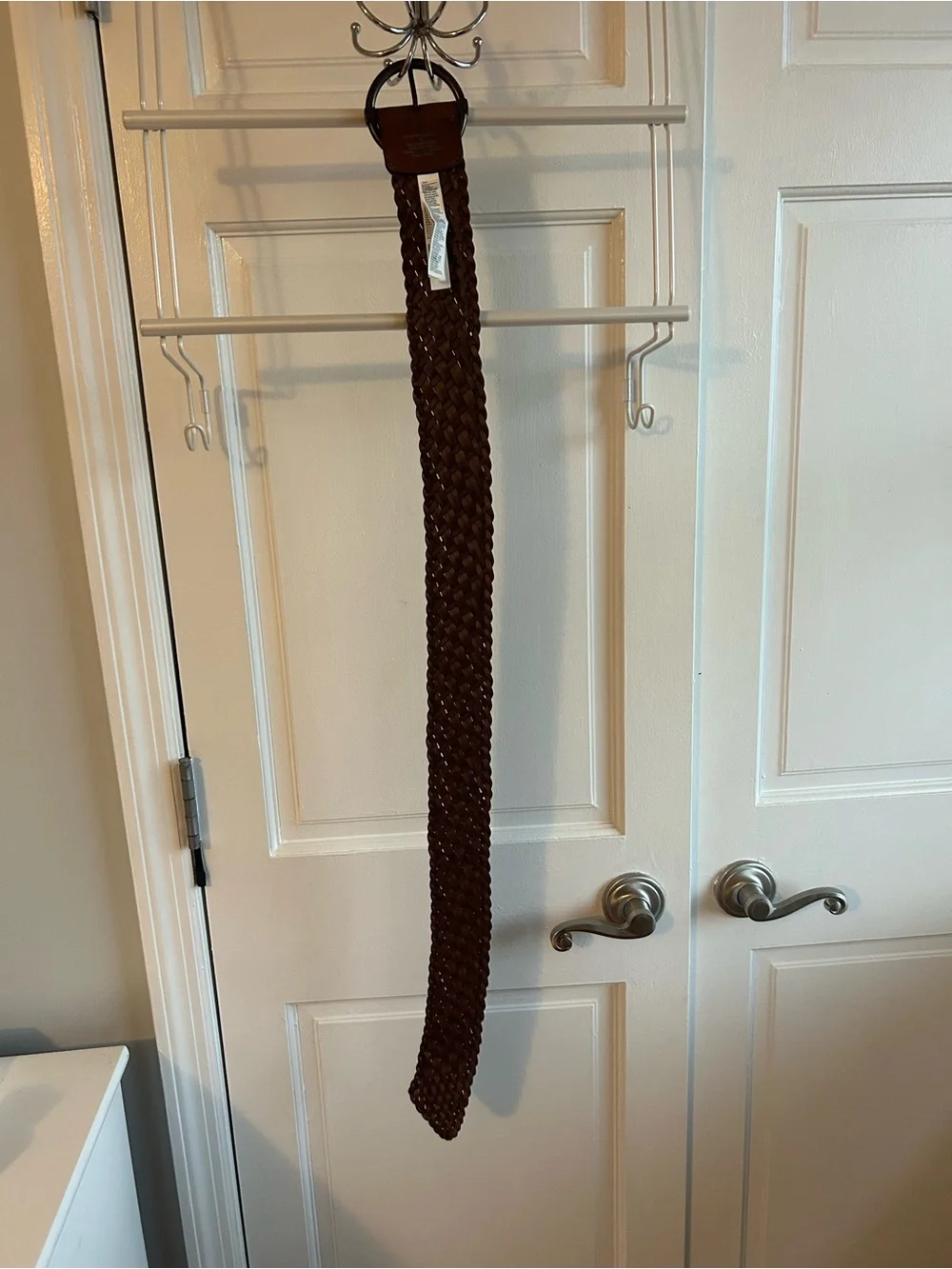 Banana Republic Woven Brown Leather Belt with Round Dark Metal Buckle